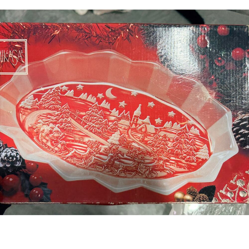 Mikasa NOS Frosted Glass Christmas Winter Village Serving Tray w Box - Picture 8 of 8